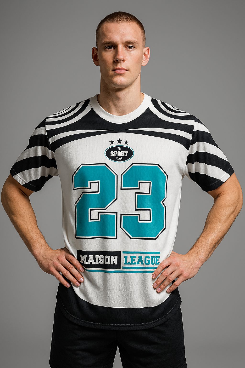 MAISON LEAGUE-23 FIVE SLEEVE JERSEY ( Black & white )