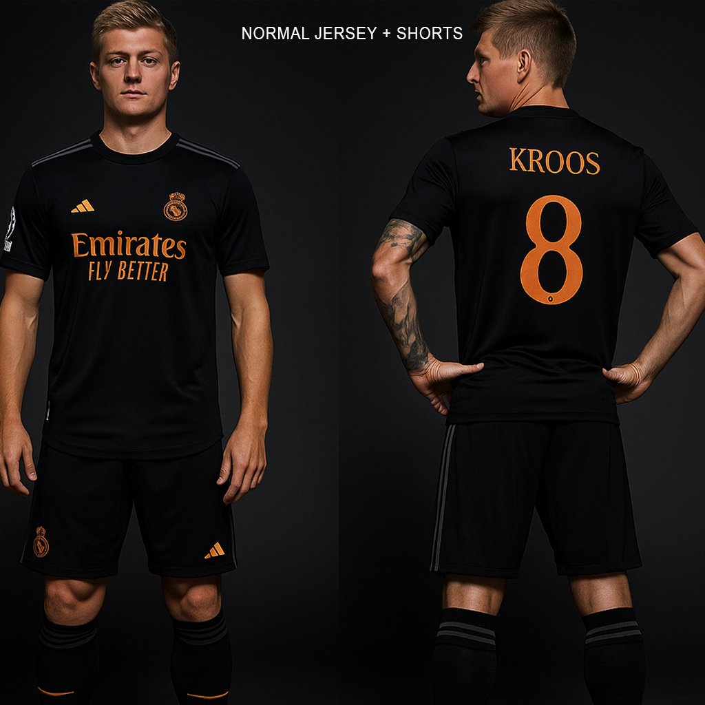 Real Madrid Kroos-8  Jersey + Short Kit ( Black )