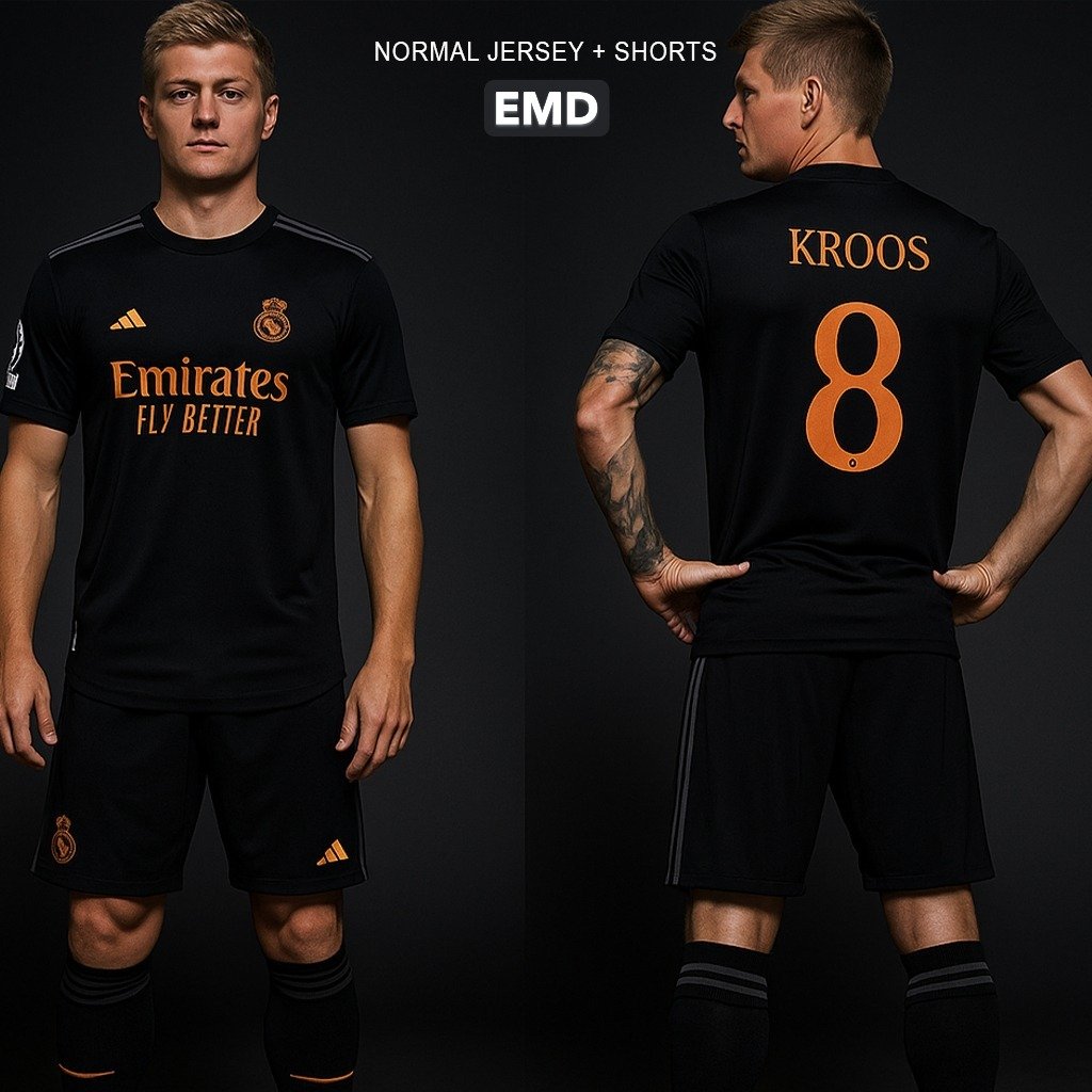 Real Madrid Kroos-8  Embroidery Jersey + Short Kit ( Black )
