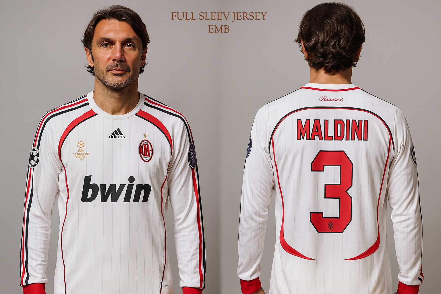 AC Milan Maldini - 3 Full Sleeve Jersey Embroidery ( White )