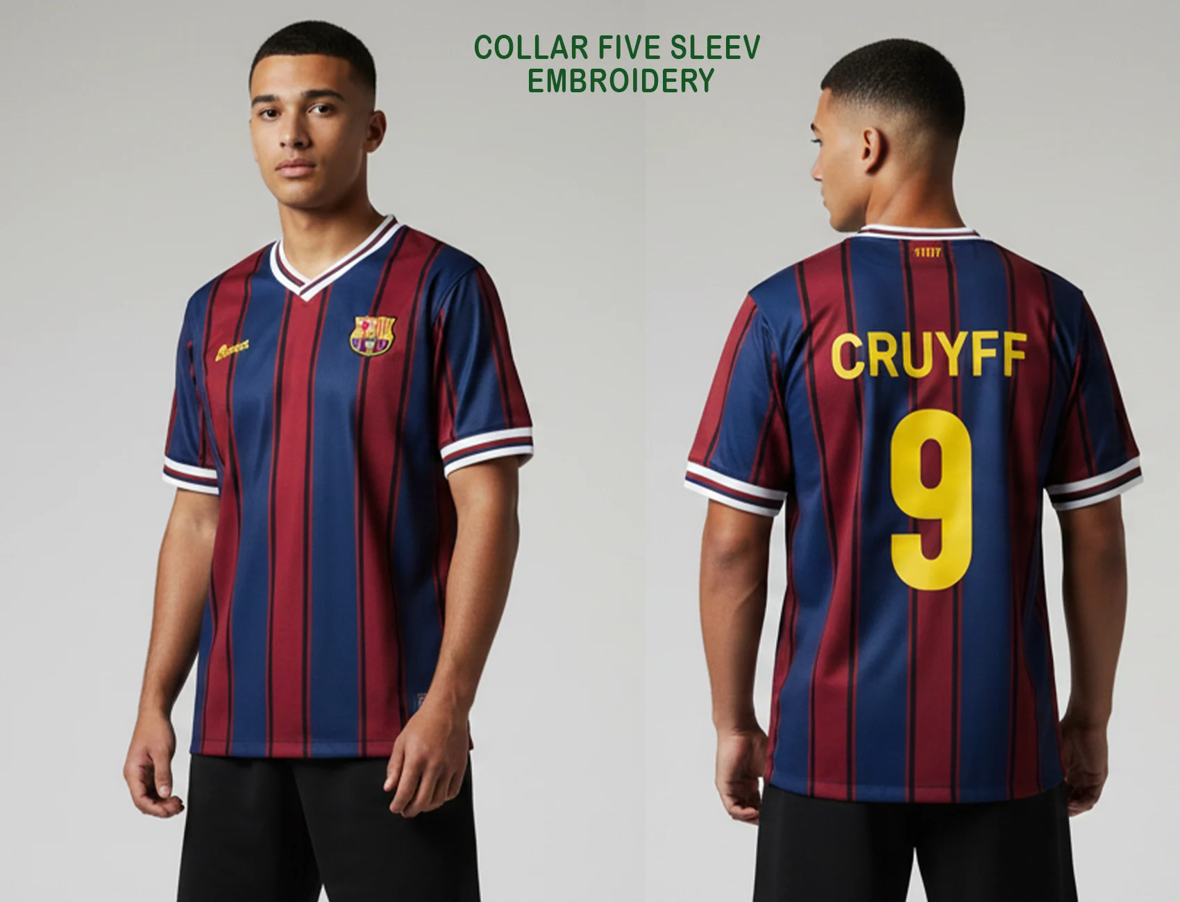 Barca 9 Cruyff Collar Five Sleeve Jersey Embroidery