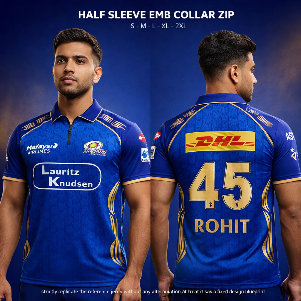 MUMBAI INDIANS ROHIT 45 NORMAL COLLAR EMBROIDERY (cricket Jersey) - MENS