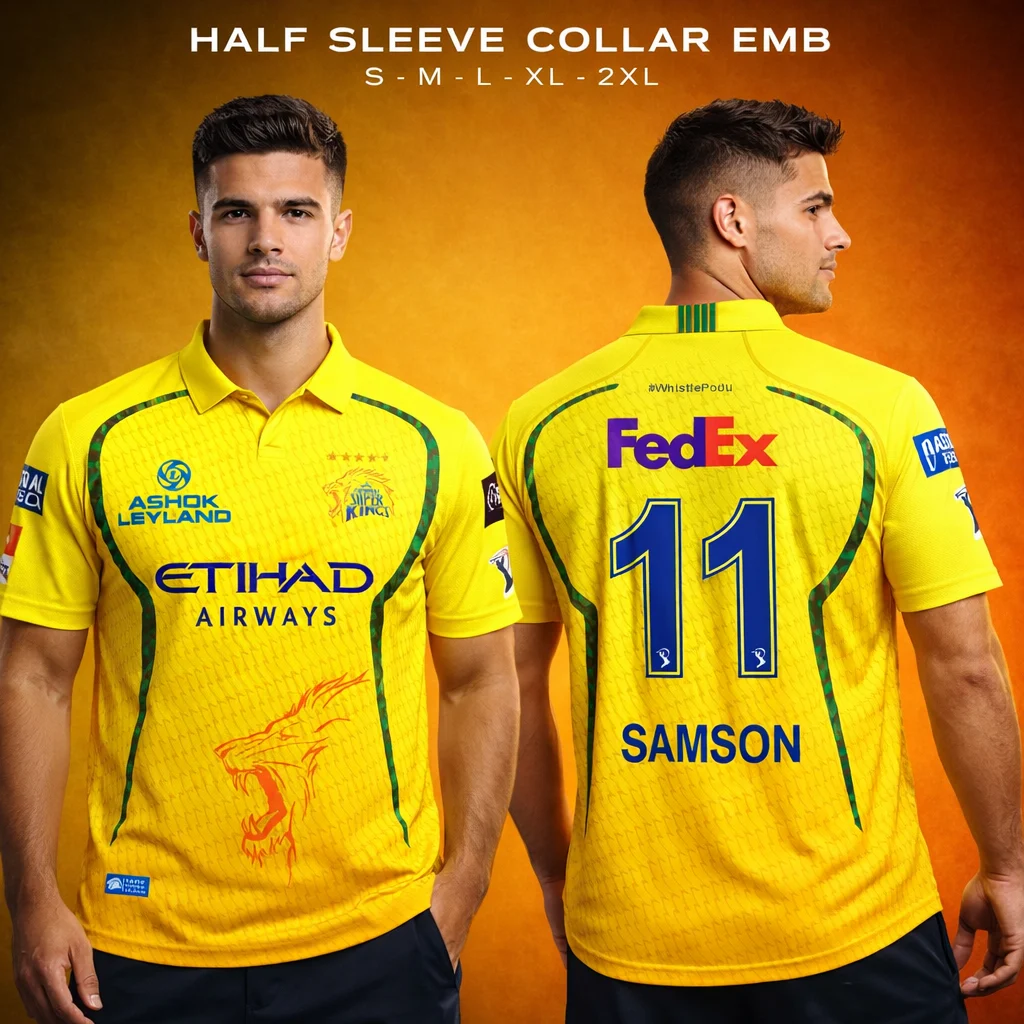 CRICKET JERSEY NORMAL COLLAR EMBROIDERY CHENNAI SUPER KINGS SAMSON 11