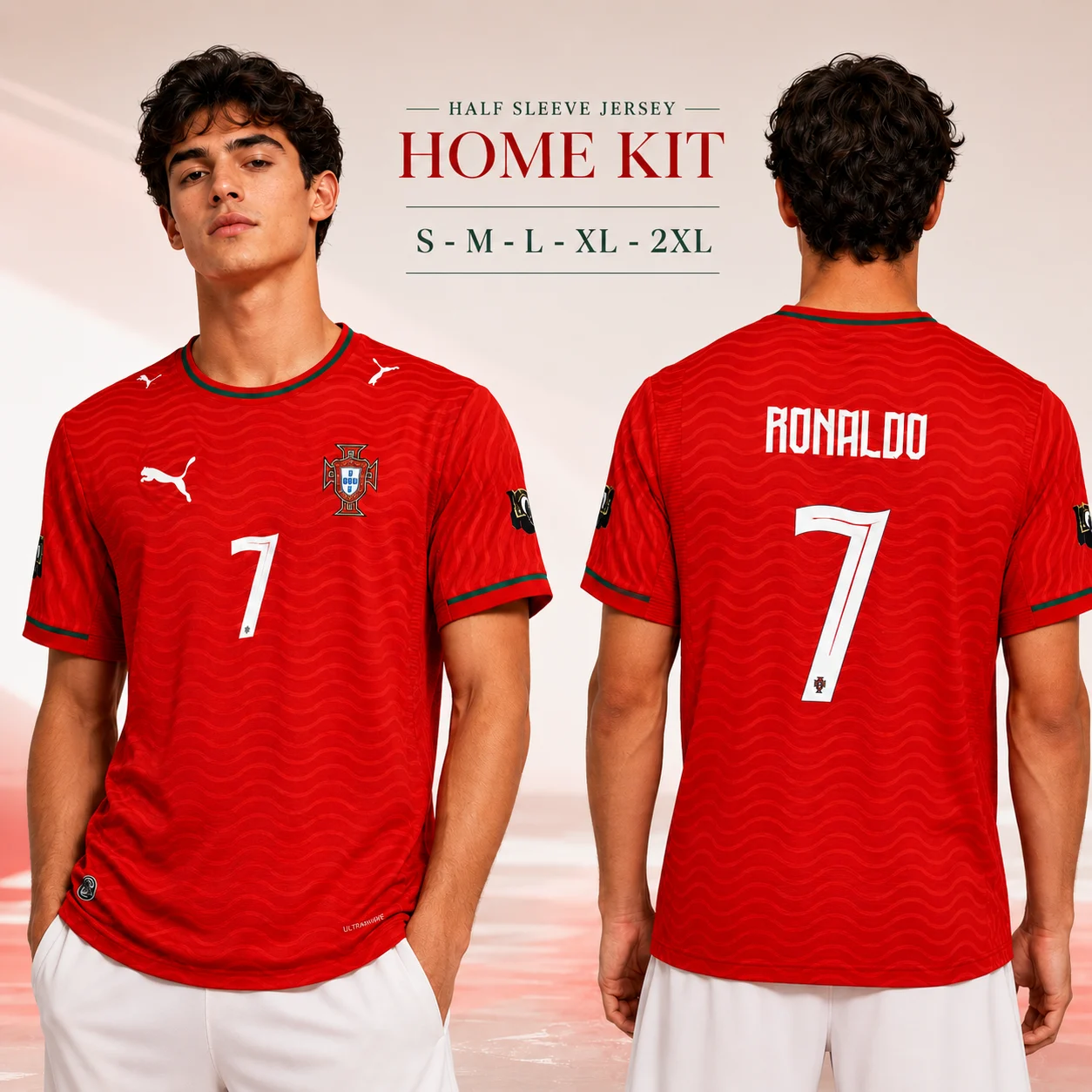 PORTUGAL HOME KIT RONALDO 7 HALF SLEEVE SUBLIMATION ( RED )