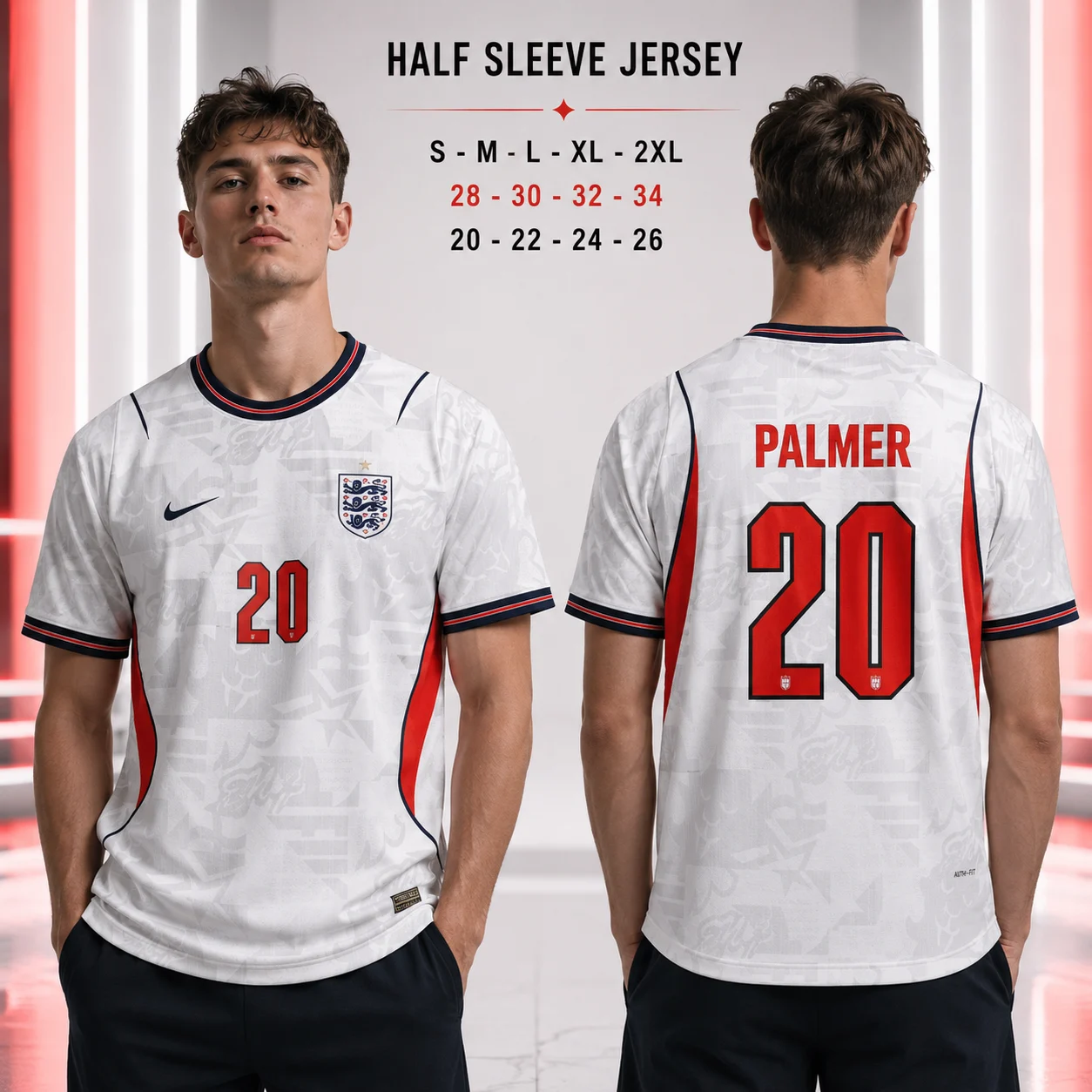 ENGALAND PALMAR 20 HOME HALF SLEEVE JERSEY ( WHITE )