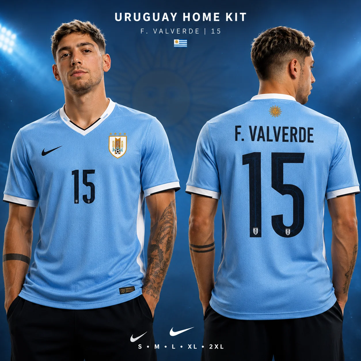 URUGAY HOME KIT F Valverde 15 ( Sea Blue )