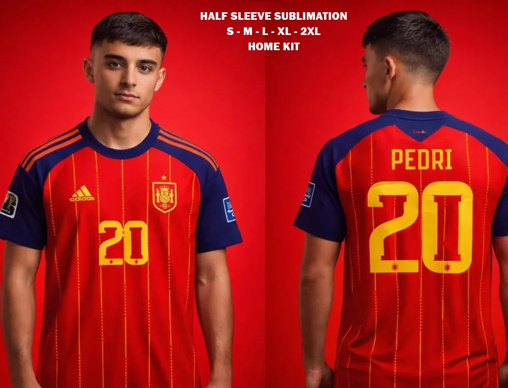 SPAIN PEDRI 20 HOME HALF SLEEVE SUBLIMATION ROUND NECK  ( RED)