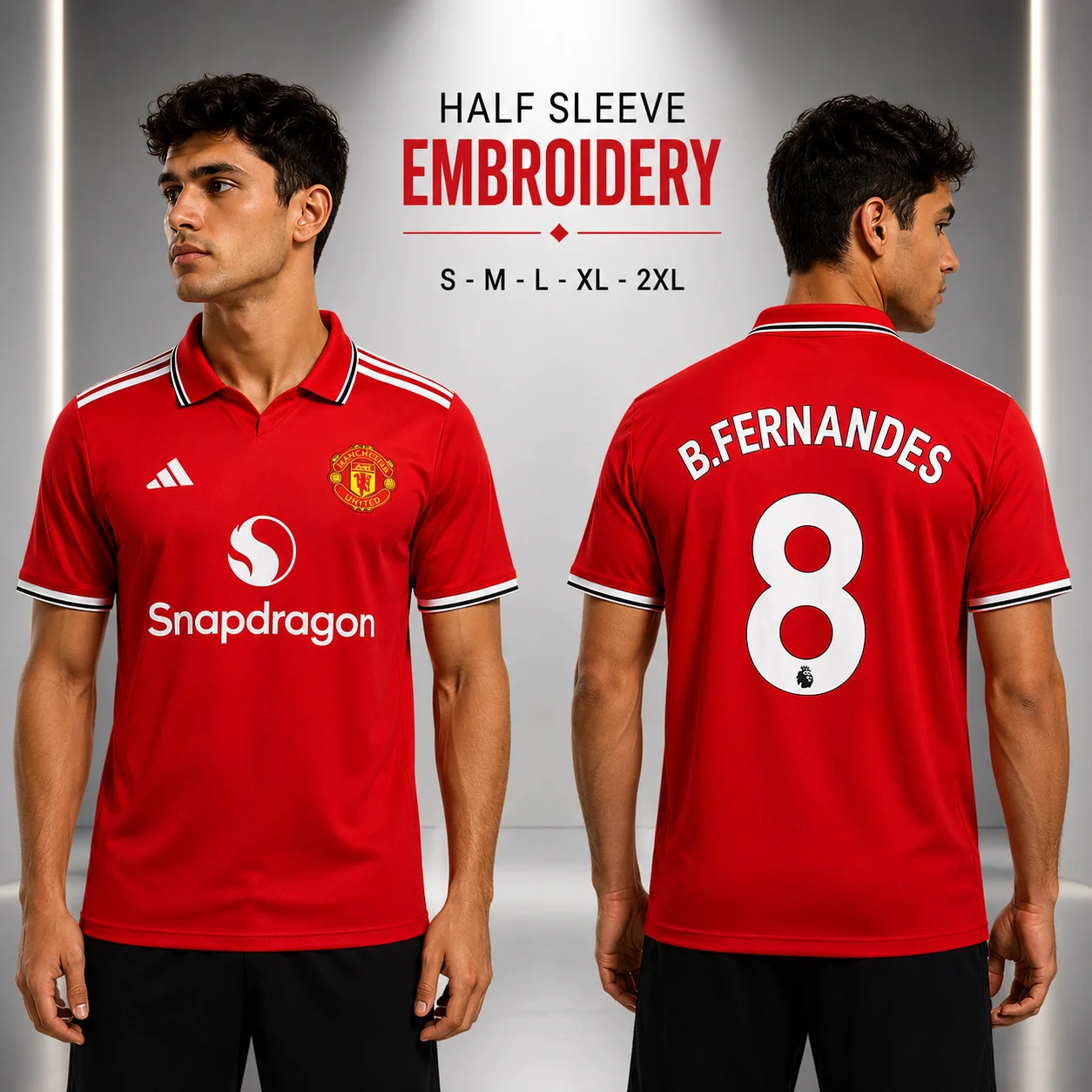 MANCHESTER UNITED FERNANDES COLLAR EMBROIDERY HALF SLEEVE ( RED )